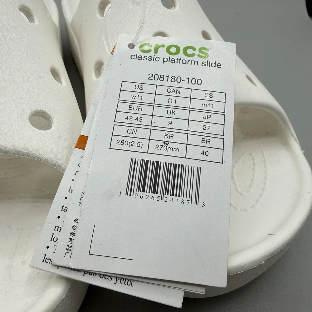 Crocs Classic Platform Slide White Womens Size 11 Casual Sandals Slippers NEW
